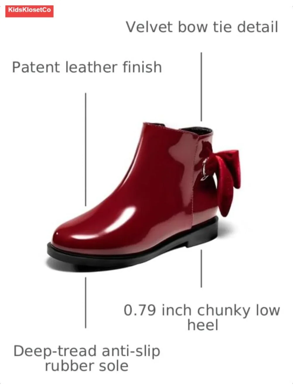 Girls Ankle Boots Chunky Low Heel Side Zipper Bow Dress Booties Fall Winter